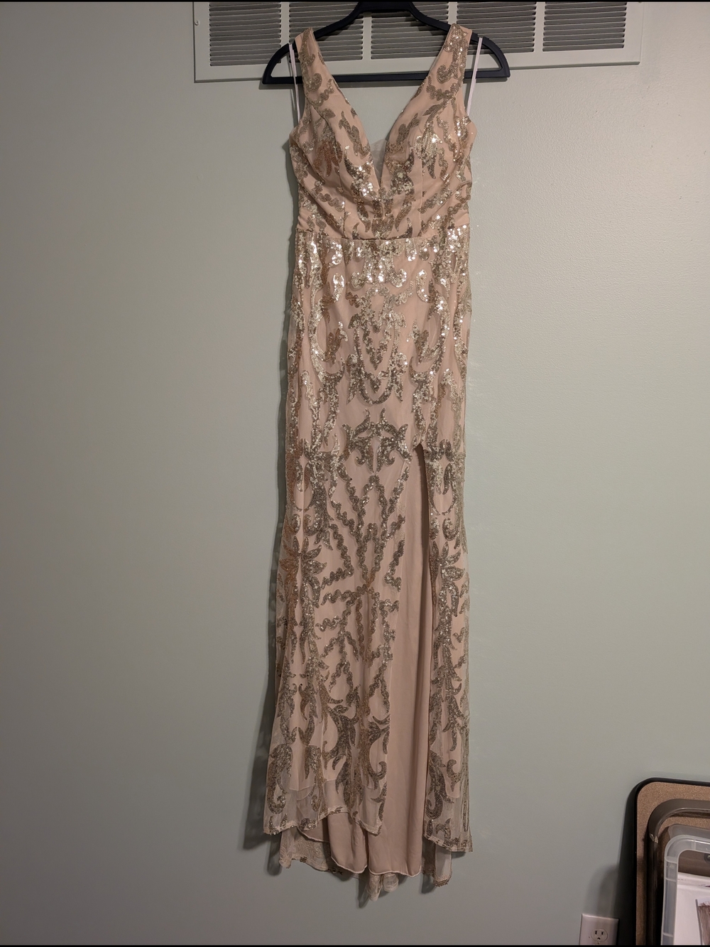 Gold Evening Gown with Sequin Detail